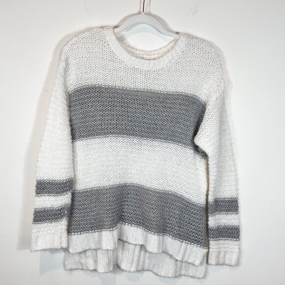 Aeropostale SP Womens White Grey Striped Open Knit Sweater Size Petite Small‎ - Picture 5 of 9